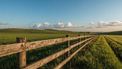 Obraz premium A Rustic Fence Surrounded by Grassland