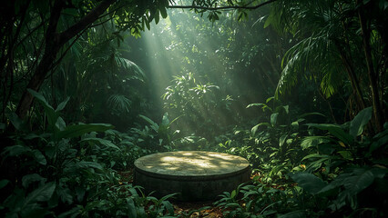 Mystical Circular Platform in Sunlit Tropical Jungle
