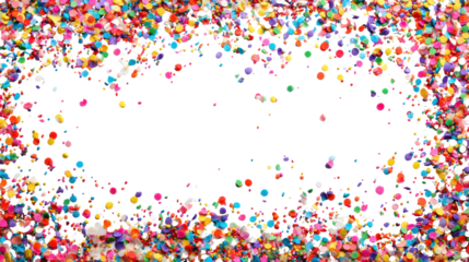 Colorful sprinkles surrounded by vibrant candy pieces on a white background.