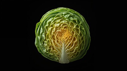 Obraz premium Yellow-painted Chinese cabbage half displayed on a black surface