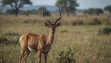 Naklejka premium A male Waterbuck antelope standing in its natural habitat