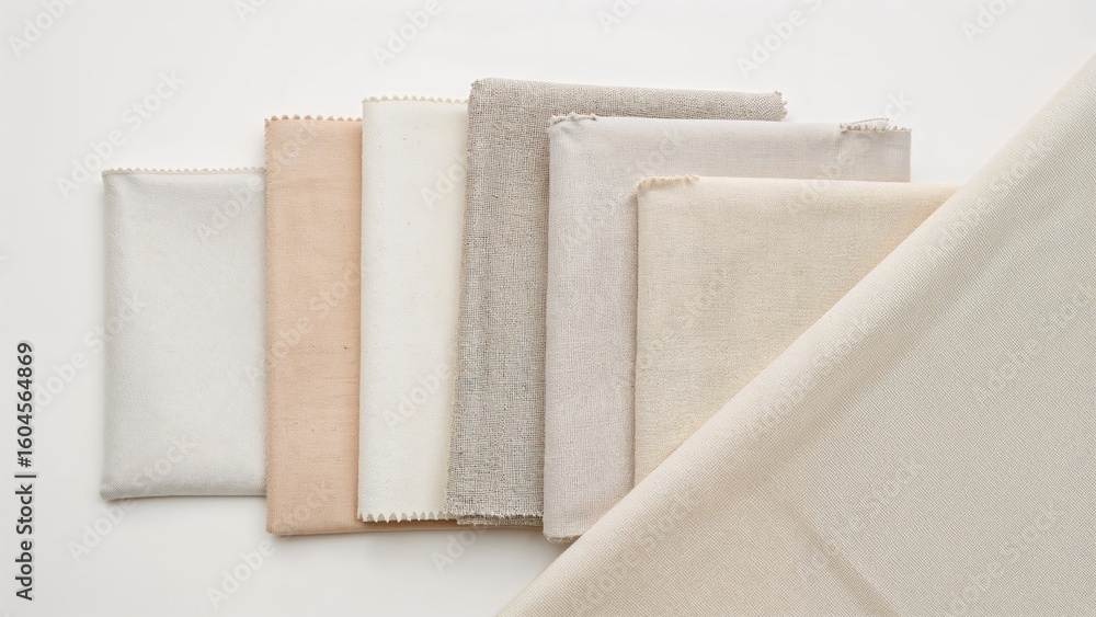 Poster an organized and minimal fabric assortment displaying delicate textures and colors