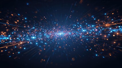 Naklejka premium Raster image of abstract neon lights in blue and gold streaks