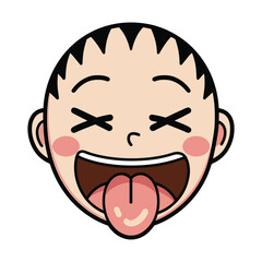Cute comic-style face with closed eyes and tongue sticking out in fun mood. Vector illustration design.