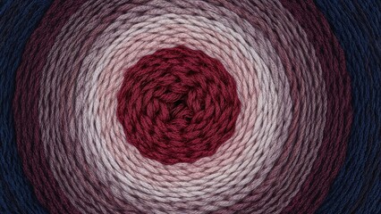 A twisted bundle of yarn displaying a gradient from midnight blue at the outer layer to rich red, wine, and white hues near the core
