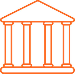 Flat Style Library Building Icon in Orange Line Art.