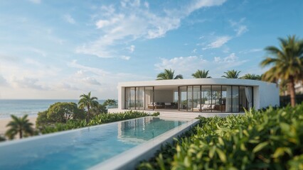 Fototapeta premium Beautifully abstract image with a terrace, structure, and nature in soft focus