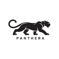 Clean black silhouette of a panther in motion with minimalist text. Vector illustration design.