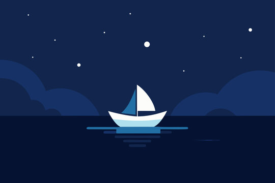 sailing into night tiny boat silhouette on ocean