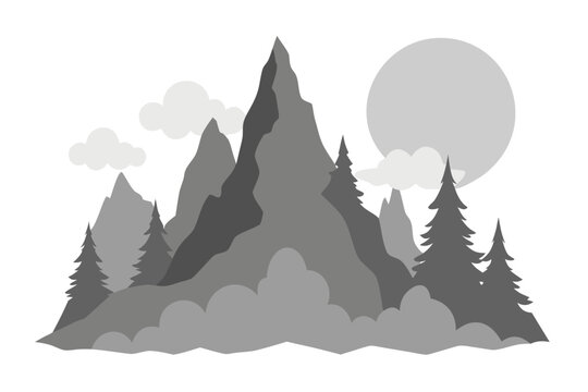 stone peaks and pine mist ink wash peaks pine