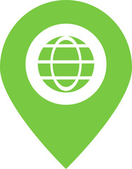 Location Pin with Globe Icon in Green and White Color.