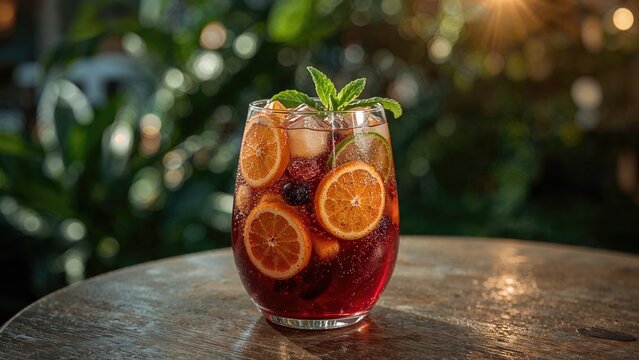 Sangria served in a glass, a cool beverage with wine and fresh fruit - Powered by Adobe