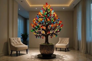 Decorated Christmas Tree in Elegant Living Room