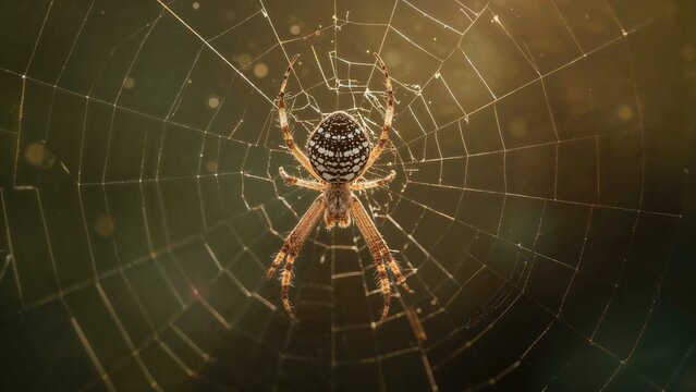 Stunning spider resting on its intricate web against a natural bokeh setting