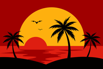 vivid red yellow sunset silhouette