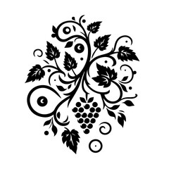 Black and white grape vine ornamental flourish