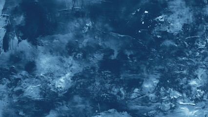 Atmospheric dark blue background with soft, cloudy textures, creating a tranquil yet profound visual