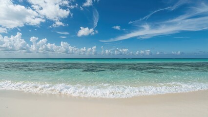 Fototapeta premium Wide-angle view of a tranquil tropical coast with crystal-clear waters