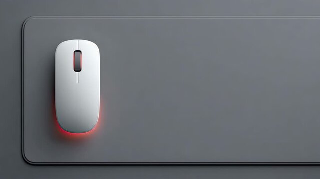 White computer mouse with red light gray and dark mouse pad technology