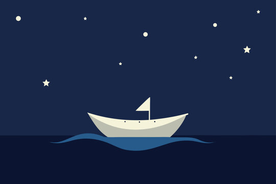 sailing into night tiny boat silhouette on ocean
