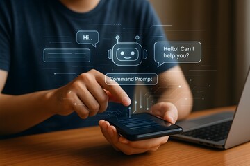 concept of artificial intelligence-driven customer service, automated conversations, and the use of chatbots for support and information.