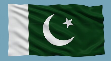 Digital illustration of the Pakistan flag, a symbol of heritage and national identity, waving in the wind.