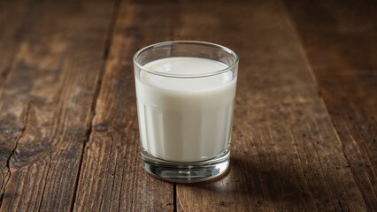 Glass Filled With Coconut Milk Prepared At Home On Wooden Background