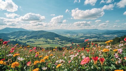 Fototapeta premium Vivid agricultural landscape filled with blossoming plants