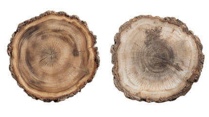 Tree stump top view and side view isolated on transparent background Cutout PNG