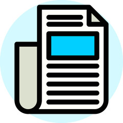 Flat style news paper icon in black, blue and white color.