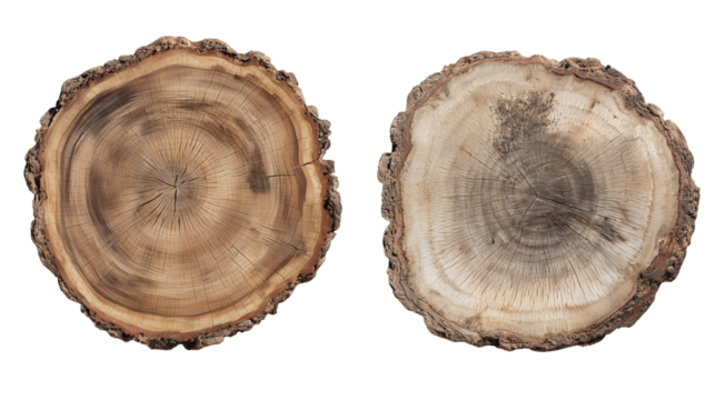 Tree stump top view and side view isolated on transparent background Cutout PNG