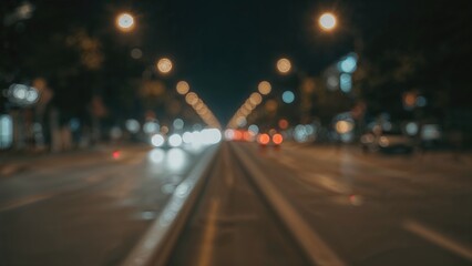 A dimly lit road scene captured with intentional blur and light effects.
