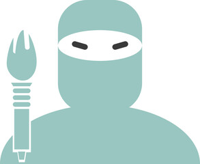 Flat style ninja with flame torch icon in teal color.