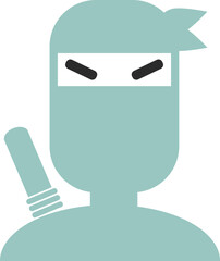 Teal ninja warrior icon in flat style.