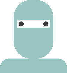 Teal ninja cartoon icon in flat style.