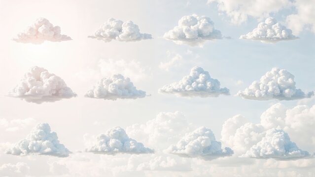 A collection of twelve cartoon-style clouds