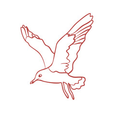 Flying seagull with raised wings &ndash; minimalist hand drawn bird line art vector
