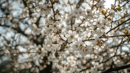 Obraz premium Stunning white blossoms on cherry tree branches during springtime.