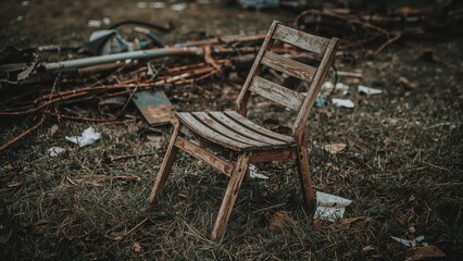 A damaged chair left behind.