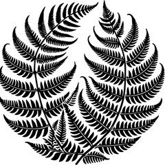 Black Fern Fronds Arranged in a Circular Pattern