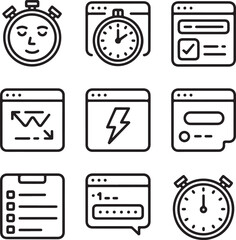 User Workflow & Productivity Behavior Icons Time Management, Task Skipping, Focus Mode, Multitasking, Shortcuts, Workflow Completion, Delayed Action