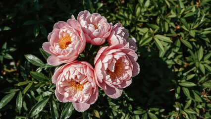 Gorgeous Pink Peonies Blooming Amid