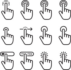 UX Behavior Icons Set Click, Hover, Scroll, Swipe, Zoom, Tap, Drag-and-Drop, Form Fill, Cursor Movement, and Hover Effect Actions
