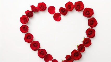 Obraz premium Decorative heart frame with rose petals set on white background. Design layout.