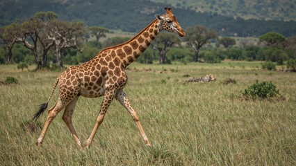 Fototapeta premium A wild giraffe in its natural habitat