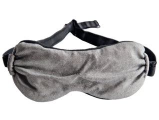 Gray fabric sleep mask with black straps