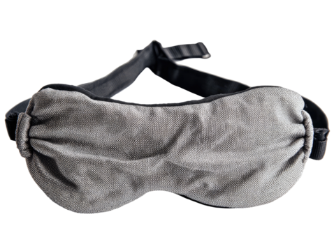 Gray fabric sleep mask with black straps