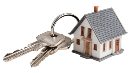 House model with keys on a white isolated background.
