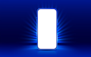 3d blank phone for mockup with glowing effect, isolated on dark background. Phone banner template in 3d vector. Vector illustration