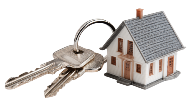 House model with keys on a white isolated background.